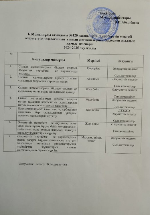 Әлеуметтік педагогтың жылдық жоспары